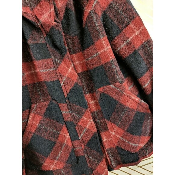 Zara Basic Plaid Jacket Coat Wool Size Small Blue Red Hooded - Picture 7 of 8